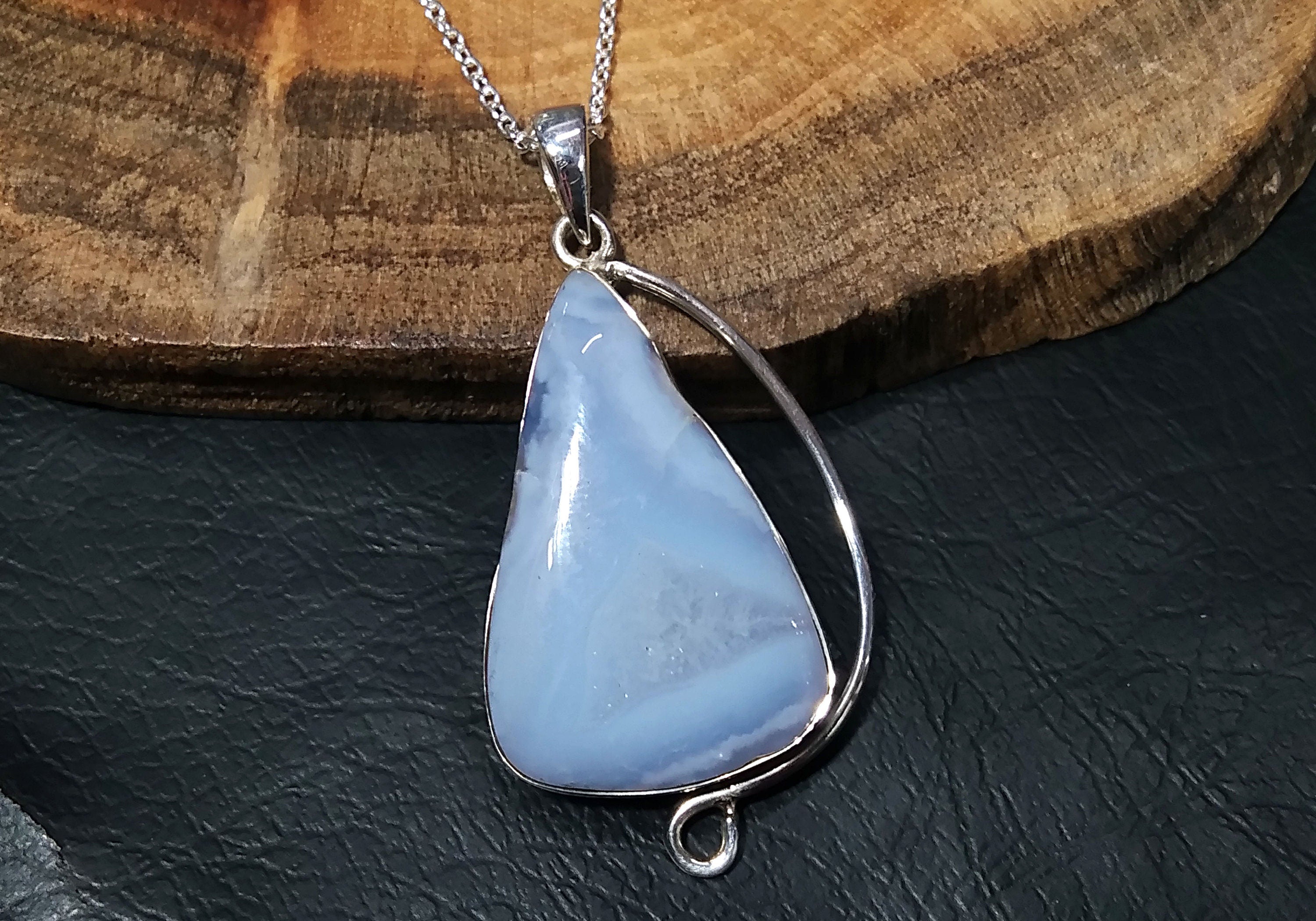 Natural Blue Lace Agate Gemstone Pendant Chain Necklace, 925 Sterling Silver Pendant, Silver Designer Handmade Pendant, Gift Birthday Stone